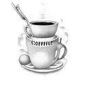 surrealist coffee and books animated tattoo design idea