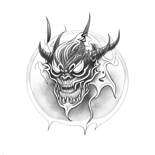 demon with fire tattoo design idea