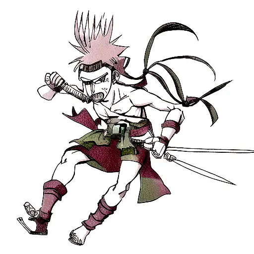 bloody Zabuza Momochi with bloody kunai clenched in his teeth tattoo design idea