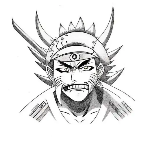 Zabuza Momochi from Naruto headshot with bloody kunai clenched in his teeth tattoo design idea