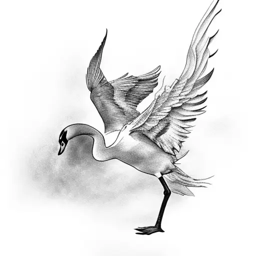 An elegant black-grey tattoo of a graceful swan with its wings spread tattoo design idea