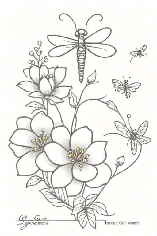 Angel Bible verse flowers ladybugs and dragonflies tattoo design idea