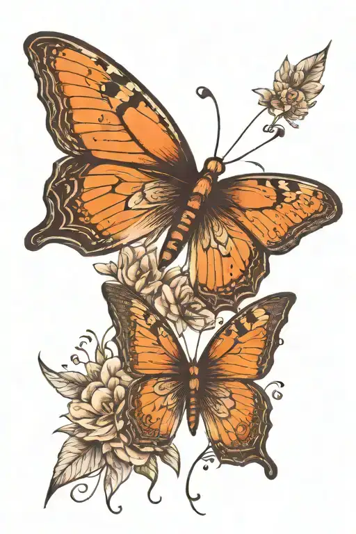 butterfly small fine line back tattoo featuring feathers and flowers all in one straight line down the back    tattoo design idea
