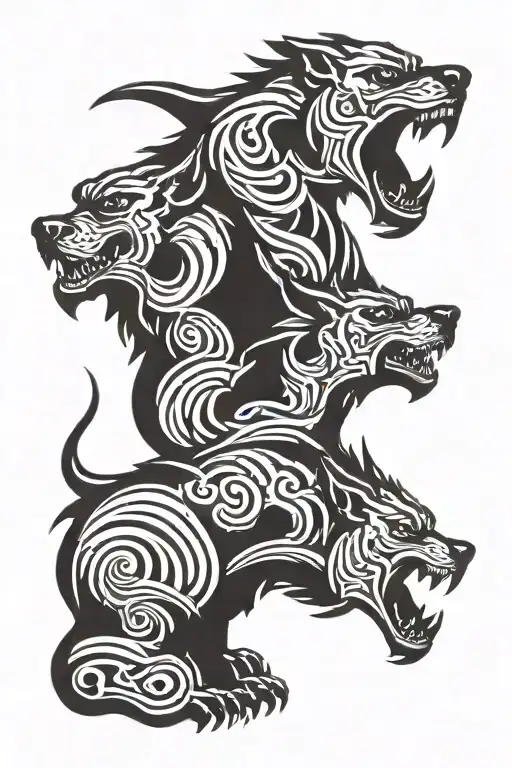 Cerberus three headed dog growl side view tattoo design idea
