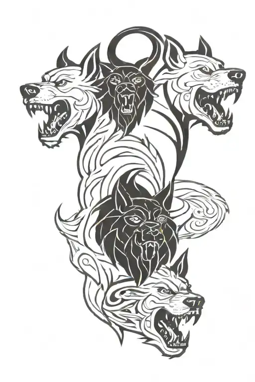 Cerberus three headed dog growl tattoo design idea