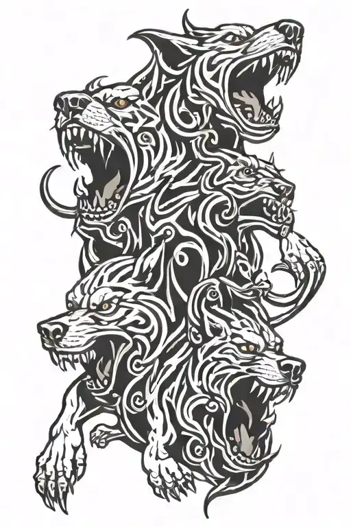 Cerberus three headed dog howling tattoo design idea