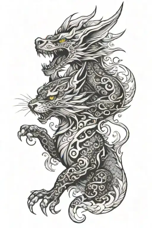 dragon wolf cat tattoo design idea