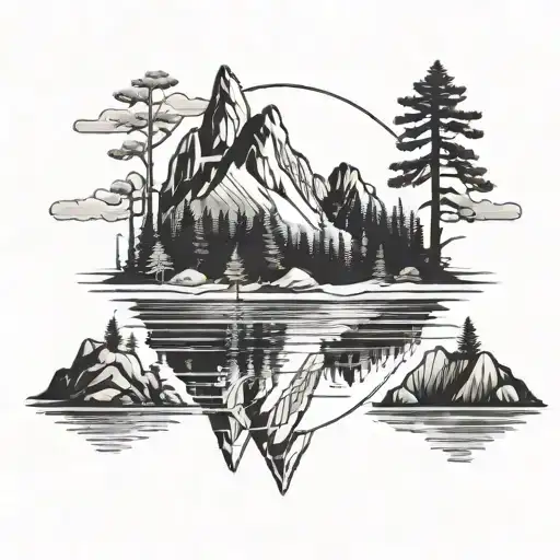 outdoors mountains trees lakes fishing tattoo design idea