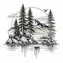 outdoors mountains trees lakes fishing tattoo design idea