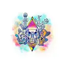 A majestic Arizona desert sunset with animal skulls incorporated tattoo design idea