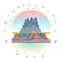 A majestic Arizona desert sunset with animal skulls incorporated tattoo design idea