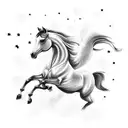 A majestic horse galloping under a sky filled with fireworks tattoo design idea