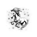 A majestic horse galloping under a sky filled with fireworks tattoo design idea
