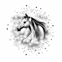 A majestic horse galloping under a sky filled with fireworks tattoo design idea