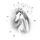 A majestic horse galloping under a sky filled with fireworks tattoo design idea