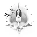 A surreal and dreamlike composition of a paintbrush transforming into a diving fin, symbolizing the merging of passions tattoo design idea