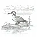 a loon on a lake  with a dock in the background  tattoo design idea