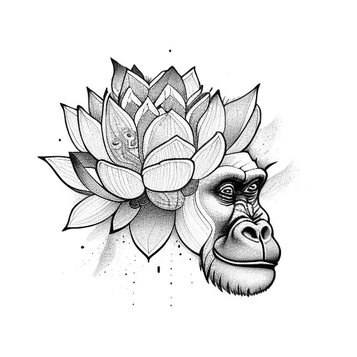 Lotus flower merging with a gorilla face tattoo design idea