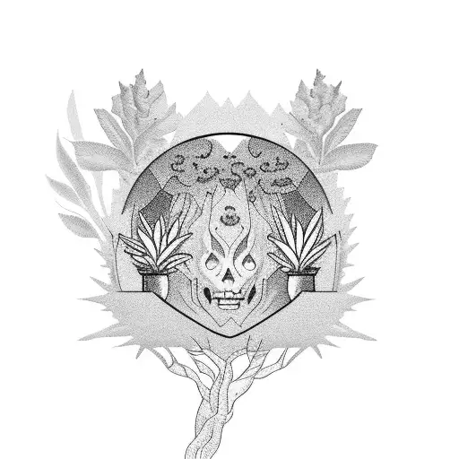Astral projection scene surrounded by plants tattoo design idea