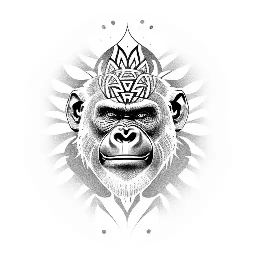 Lotus flower merging with a gorilla face tattoo design idea