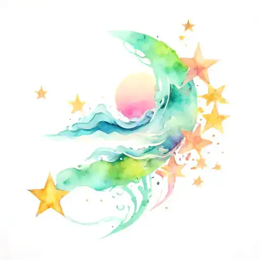 sea and stars forming tattoo design idea