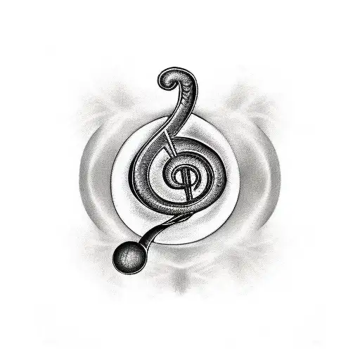 Sword with treble clef at one end and masculine rose at the other end tattoo design idea