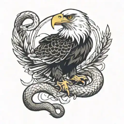 eagle and snake in black and white tattoo design idea