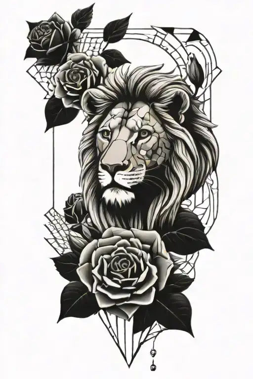 Leo lion, roses, Chandelier tattoo design idea