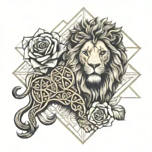 Leo lion, roses, Chandelier tattoo design idea
