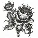 A traditional Scottish thistle intertwined with a Spanish flamenco dancer, representing your diverse heritage tattoo design idea