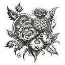 A traditional Scottish thistle intertwined with a Spanish flamenco dancer, representing your diverse heritage tattoo design idea
