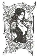 Sexy Woman Gangster Girl angel tattoo design idea