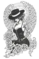 Sexy Woman Gangster Girl angel tattoo design idea