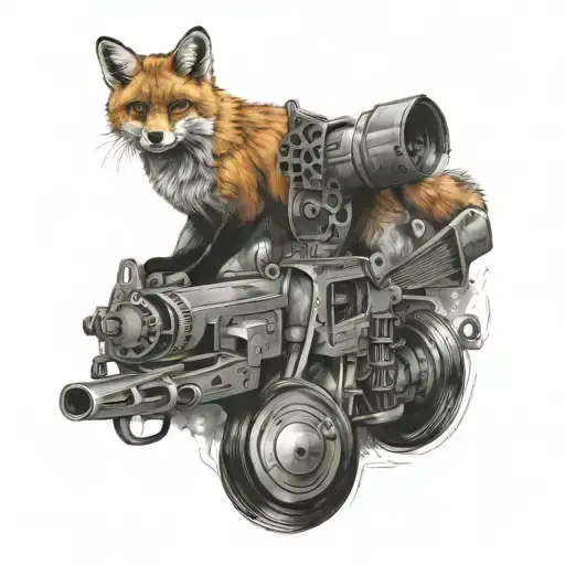 Fox Alice with a chainsaw and cat Basilio with a revolver tattoo design idea