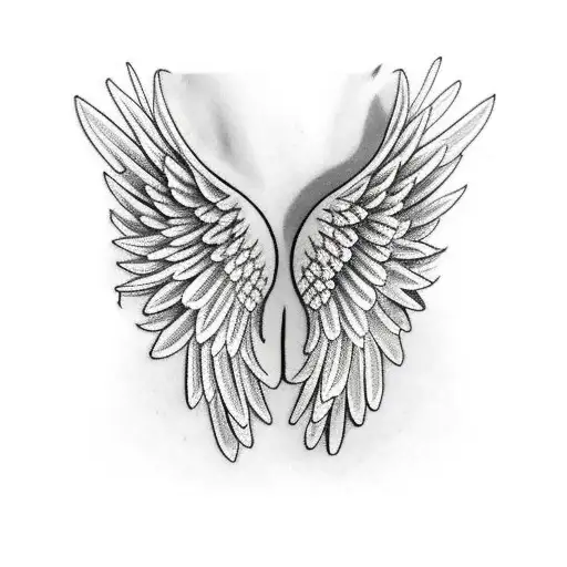long and slender black and white angel wings  tattoo design idea