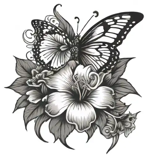 hibiscus flower & hello kitty & horror & butterfly tattoo design idea