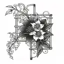 Prison bars intertwined with Kolyma flowers and vines tattoo design idea