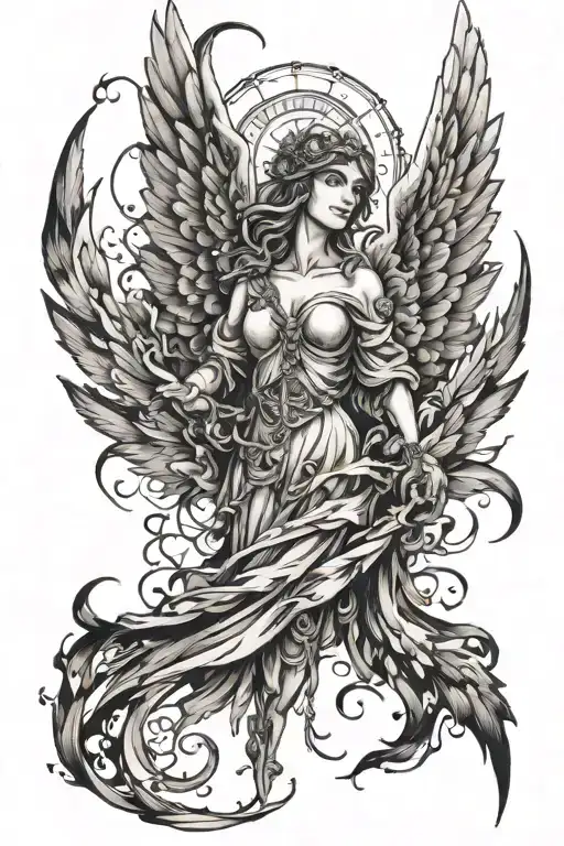guardian angel wings burned and tattered  tattoo design idea