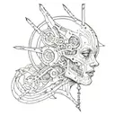 Combine gothic imagery with biomechanical elements in a tattoo flash that captures the essence of a young woman's dark side tattoo design idea