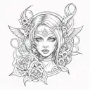 Combine gothic imagery with biomechanical elements in a tattoo flash that captures the essence of a young woman's dark side tattoo design idea