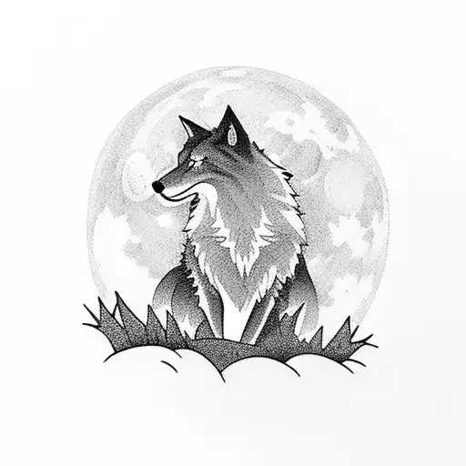 A silhouette of a lone wolf howling at the moon, standing on a rocky cliff amidst a dense forest tattoo design idea