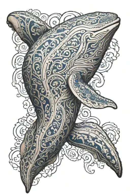 A white whale made of Turkish tile patterns inspired tattoo design idea