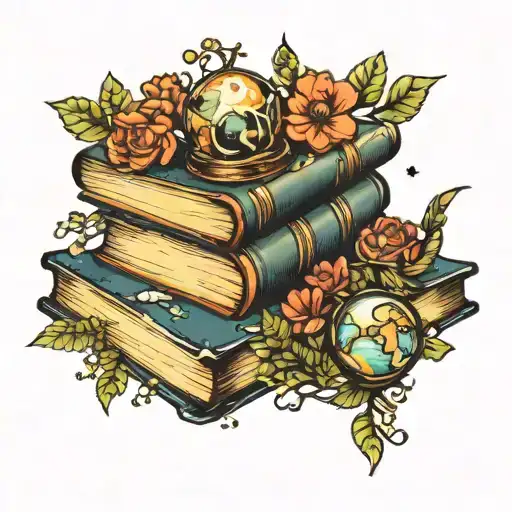 books with nature and space tattoo design idea