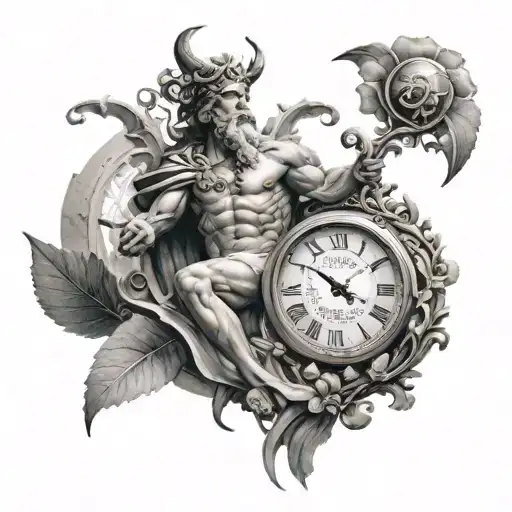 greek mythology kronos father of time, clock, high resolution 8k  tattoo design idea
