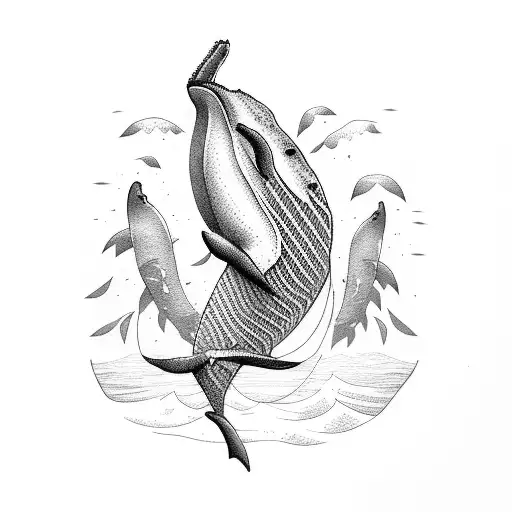 Whale and bird in a cage tattoo design idea