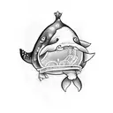 Whale and bird in a cage tattoo design idea