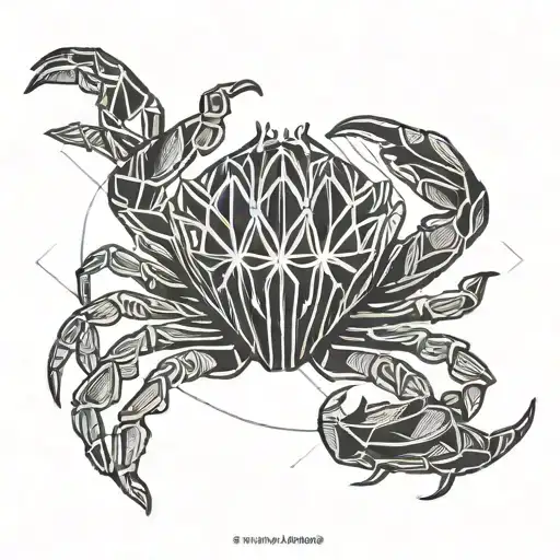 Black and white lines of a crab, inside a sign of crayfish tucks and the inscription CANCER tattoo design idea