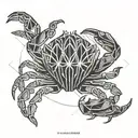 Black and white lines of a crab, inside a sign of crayfish tucks and the inscription CANCER tattoo design idea