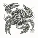Black and white lines of a crab, inside a sign of crayfish tucks and the inscription CANCER tattoo design idea