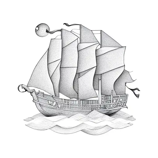 paper boat pirate ship tattoo design idea